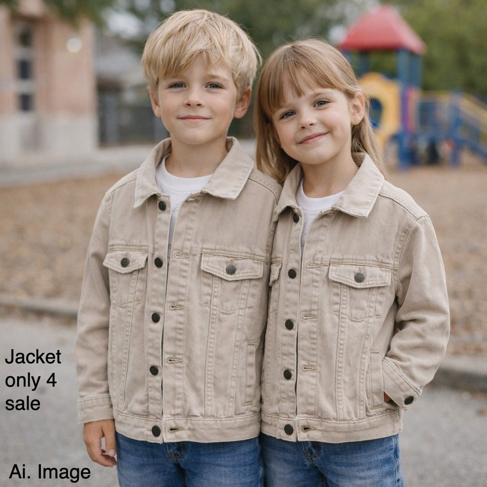 Zara Kids Tan/Beige Denim Trucker Jacket Unisex Size 7 Neutral Normcore Minimal
